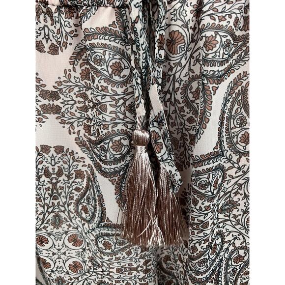 BELLE‎ SKY PINK Romper Womens Medium Pink Paisley Long Sleeve Ruffled Tassel - Picture 5 of 7